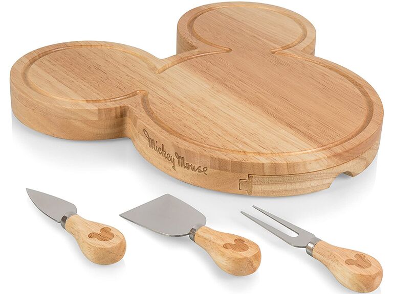 Wooden cheese board in Mickey ear shape with tools 
