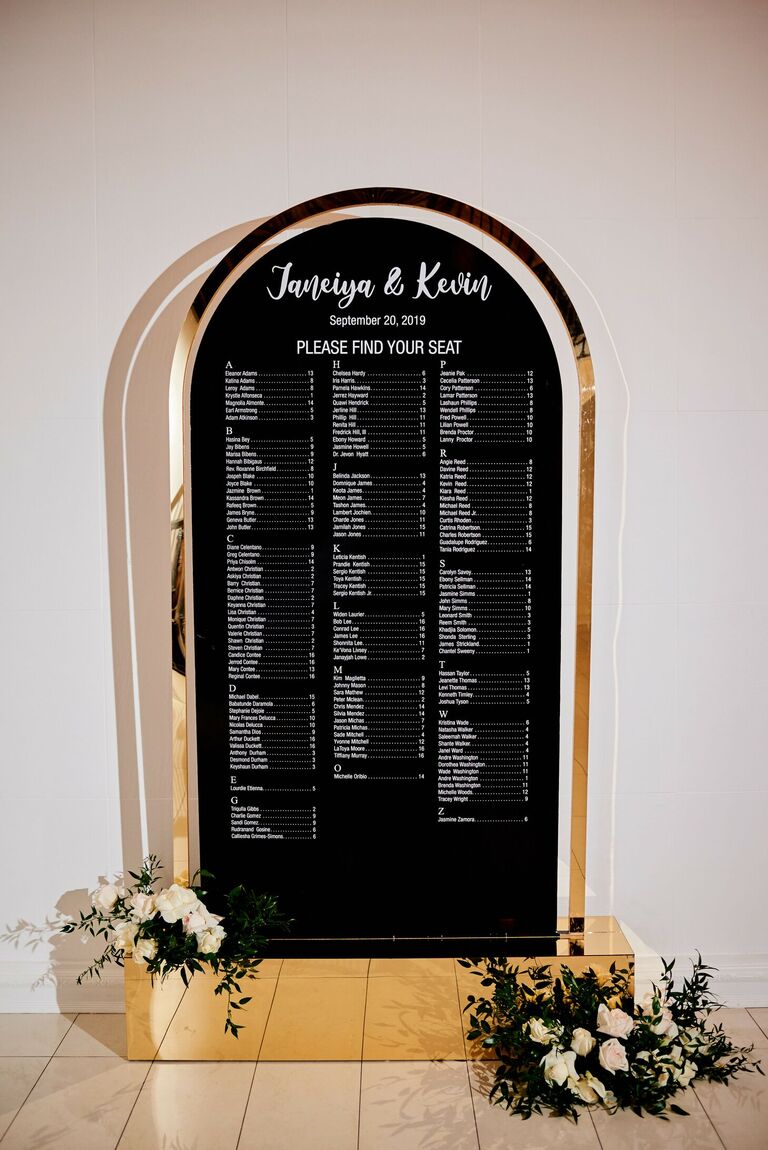 Glam black-and-gold metallic seating chart