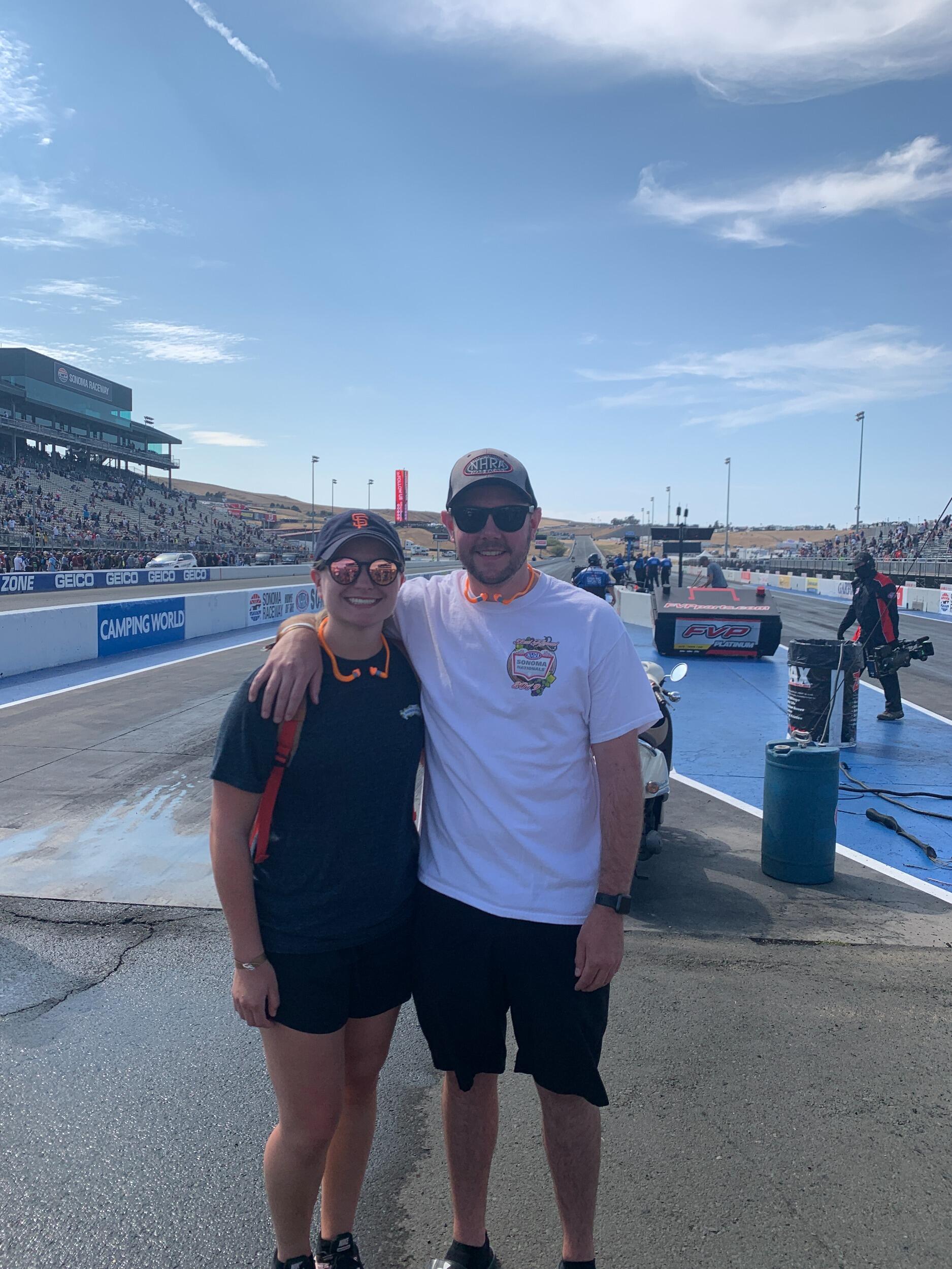 Sonoma Raceway for the NHRA drag races. A tradition that James's family has been doing for years. 