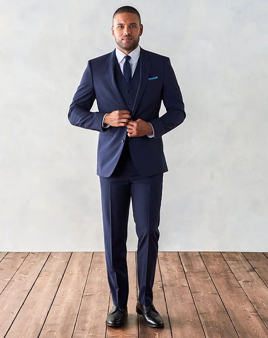 The Black Tux Stretch Wool True Navy Suit Blue Tuxedo - 1