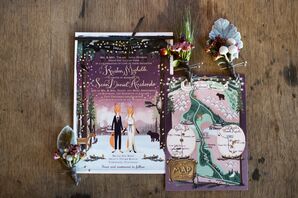 Whimsical Purple Treasure-Map Invitation Suite