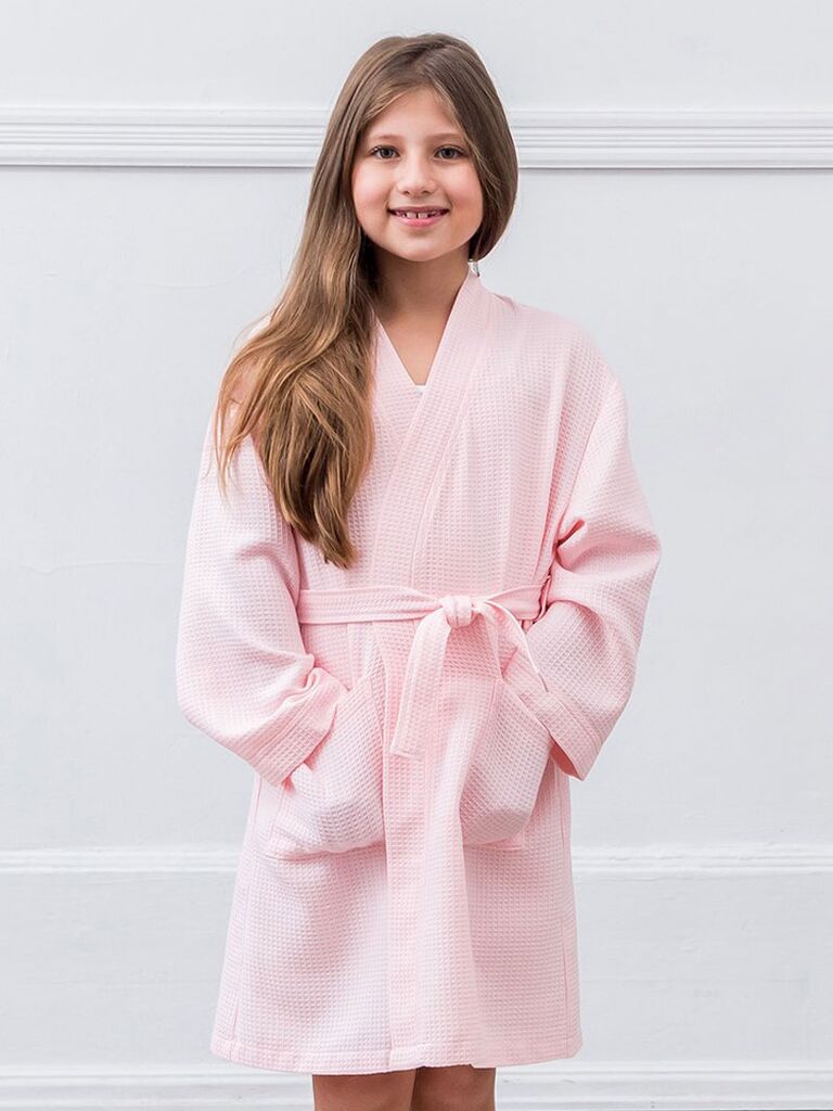 Blush pink waffle bathrobe junior bridesmaid gift