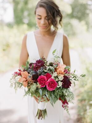 Bride with Berry-Hued Bouquet