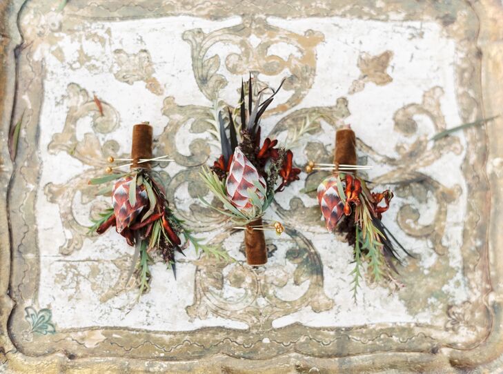Bohemian Boutonnieres with Fall Sprigs and Leaves