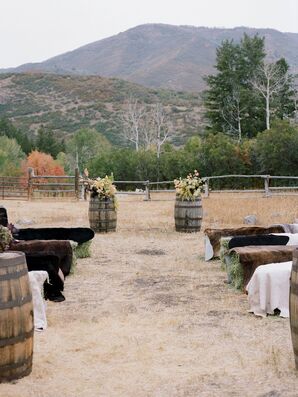 Wood Barrels as Altar Decor at Blue Sky in Wanship, Utah