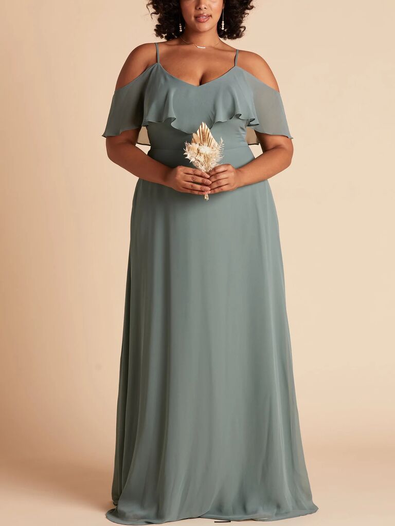 Birdy Grey convertible winter bridesmaid dress with cold-shoulder neckline