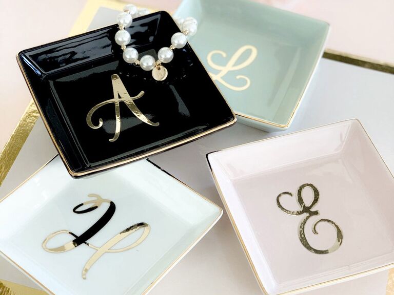 Monogrammed trinket dishes gift for bridal party