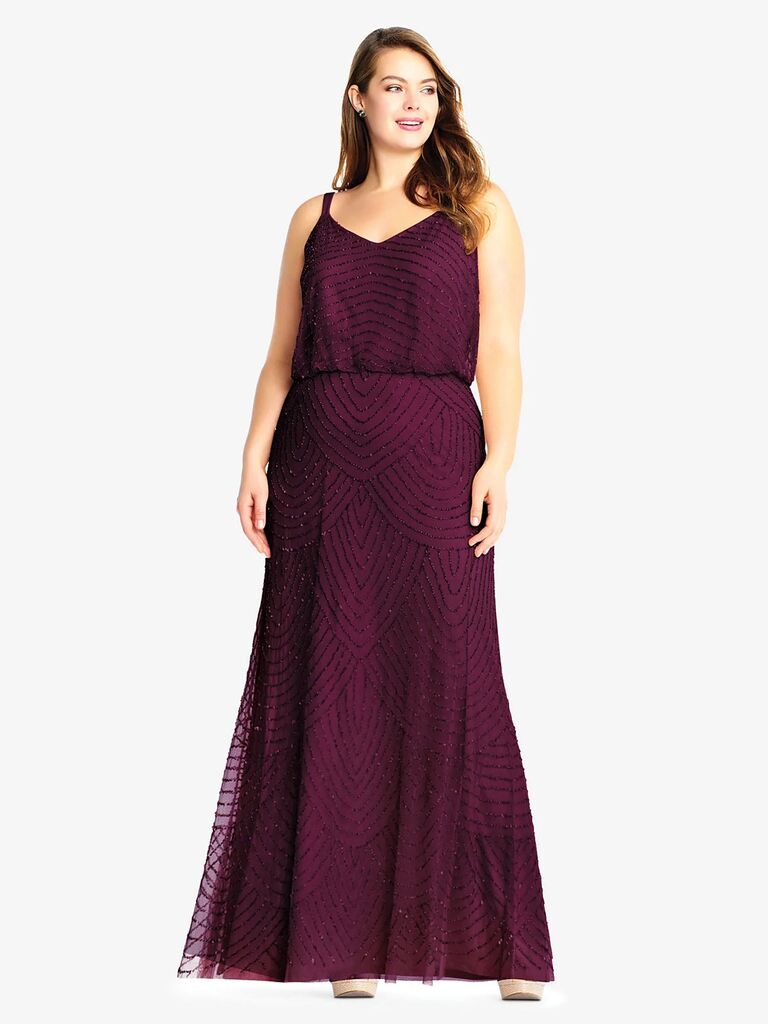 Adrianna Papell sequin burgundy gown for black-tie optional attire 