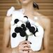 Punchy felt pom poms in black and white made up Alexa's modern bridal bouquet.