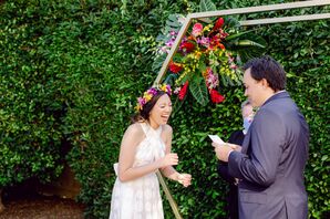 Bride Laughing During Backyard Minimony in Southern California