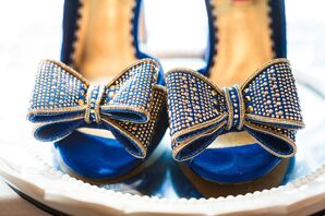 Betsey Johnson Gold-Studded Blue Wedding Heels