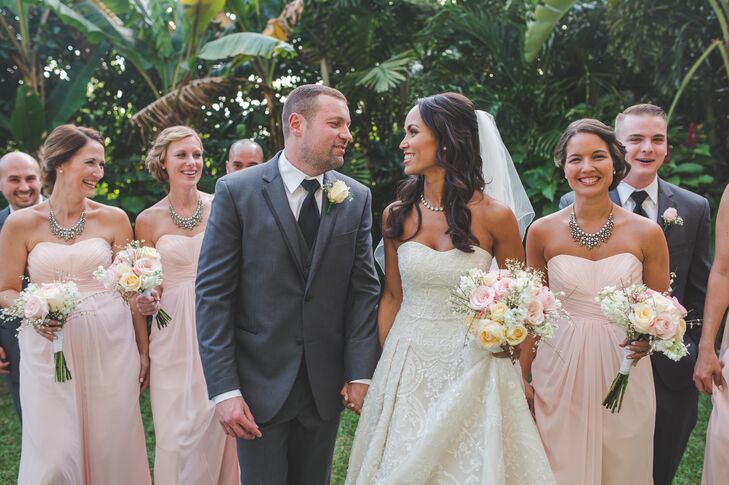 Rachel Tomlinson (34 and a retail manager) and Adam Grover’s (35 and a CEO) winter wedding in Delray Beach, Florida, was the picture of garden romance