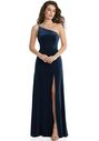 Dessy Group One-Shoulder Spaghetti Strap Velvet Maxi Dress with Pockets - 1556 One Shoulder Bridesmaid Dress - thumbnail - 1