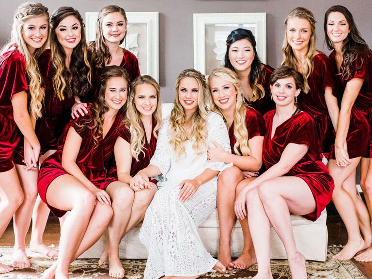 Bridesmaids in getting-ready rompers