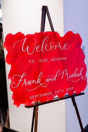 Modern Red Welcome Sign with White Calligraphy