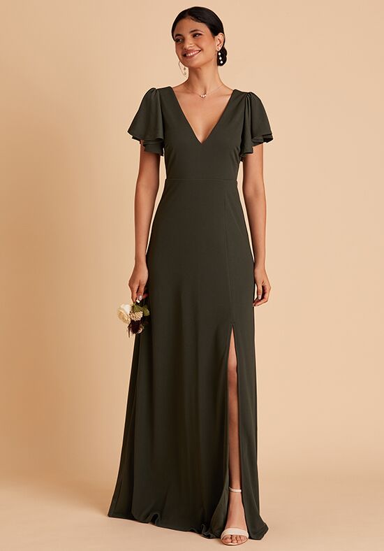 Birdy Grey Hannah Dress in Crepe Olive V-Neck Bridesmaid Dress - 1