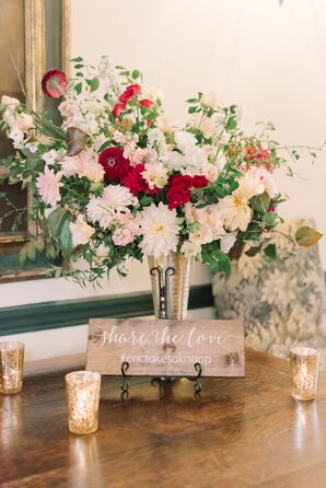 Gold Vase with Dahlias and Peonies