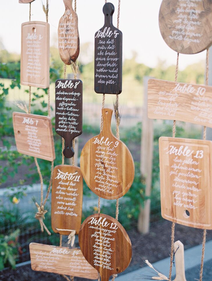 Rustic Calligraphed Cutting Board Seating Chart