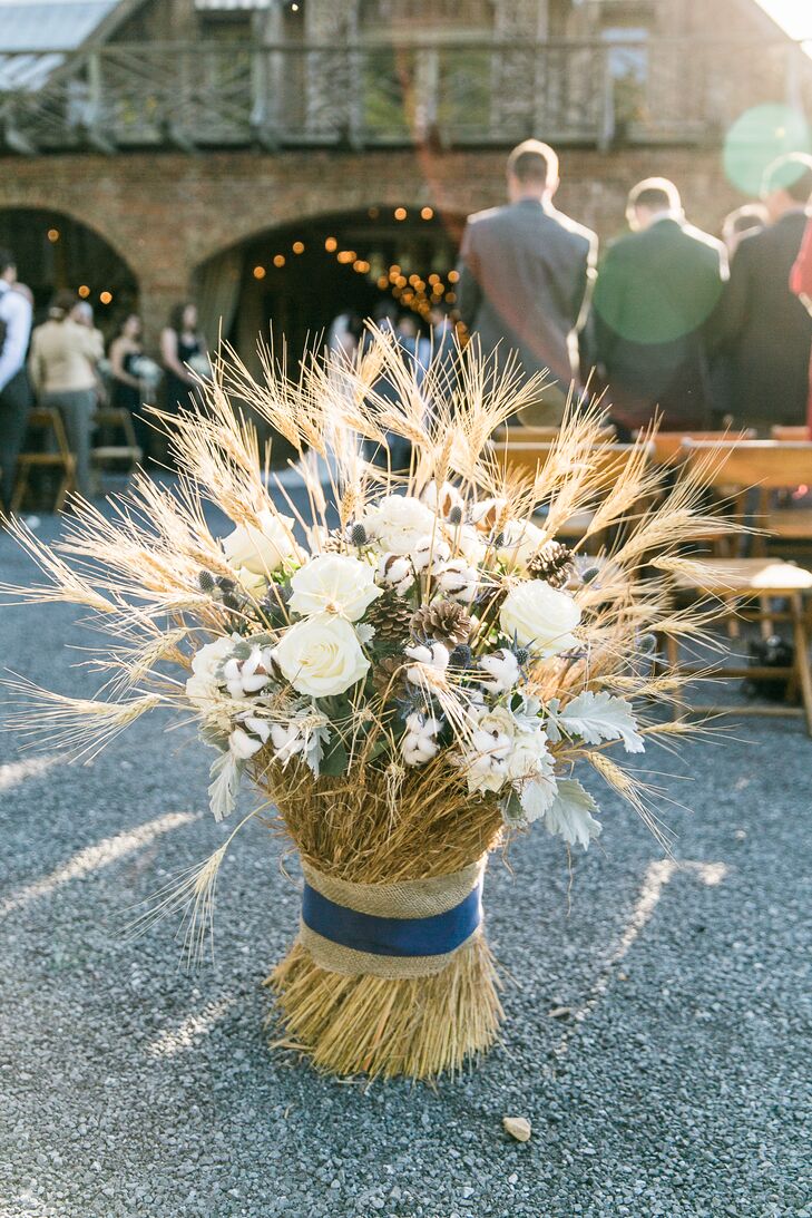 Wheat, Pine Cone and Rose Arrangement