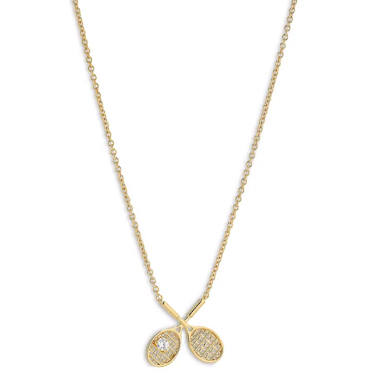 Gold Sporty Spice Tennis Racquet Pendant Necklace for sporty bachelorette outfit