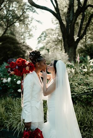 Bride With Veil Embracing Bride With Updo
