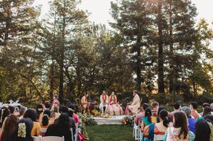 Indian-American Bride, Groom at Baraat Altar Stage at Ceremony With Guests