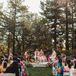 Circular Stage for Baraat Instead of Mandap, Bright Flowers, Trees, Greenery