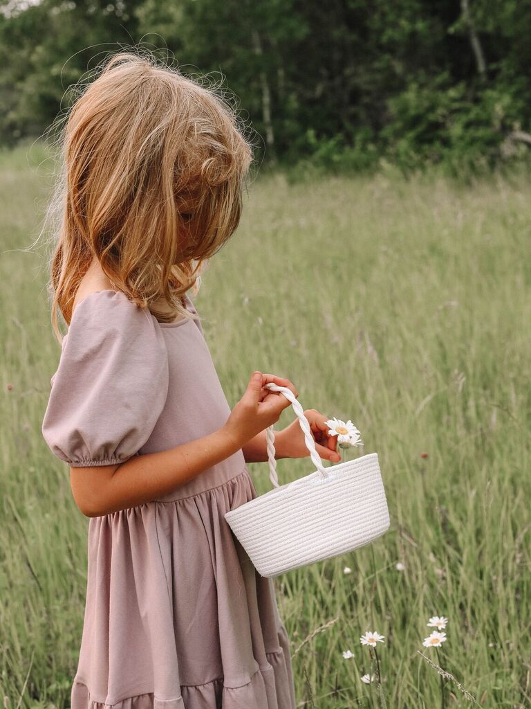 White rope basket for your wedding flower girl