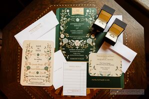 Emerald Green Invitations with Flower Detailing