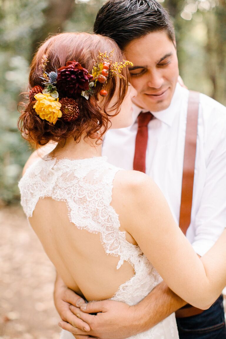 Wedding updo with flowers