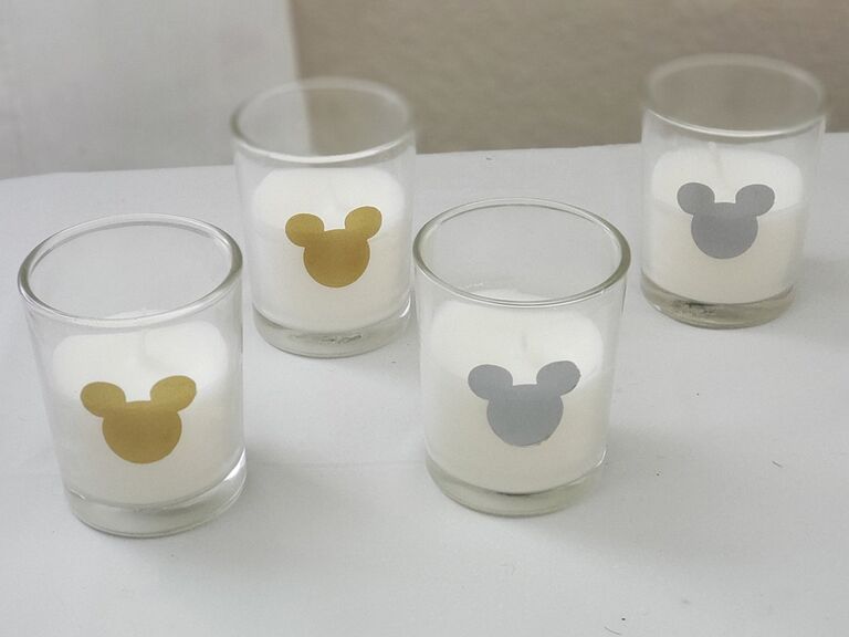 etsy disney wedding favors mickey candle in silver and gold