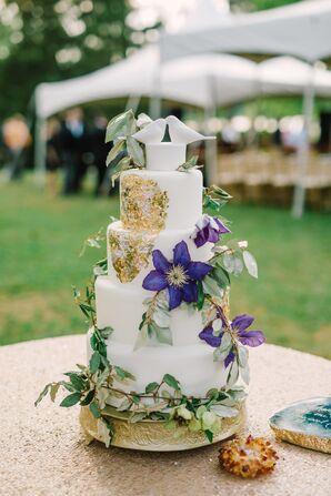 Natural Wedding Cake With Vines and Metallic Accent