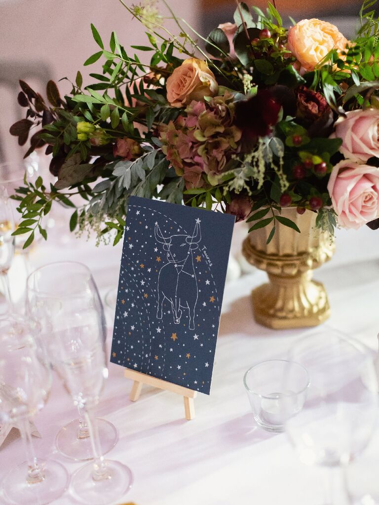 Constellation table number at celestial-themed wedding reception