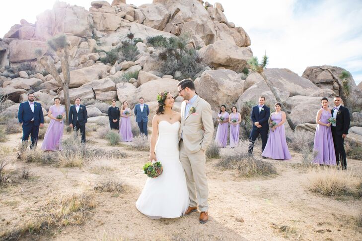 Rustic Couple with Wedding Party in California Desert