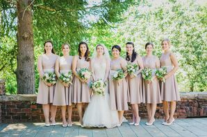 Tan Bridesmaid Dresses With Lace Accents