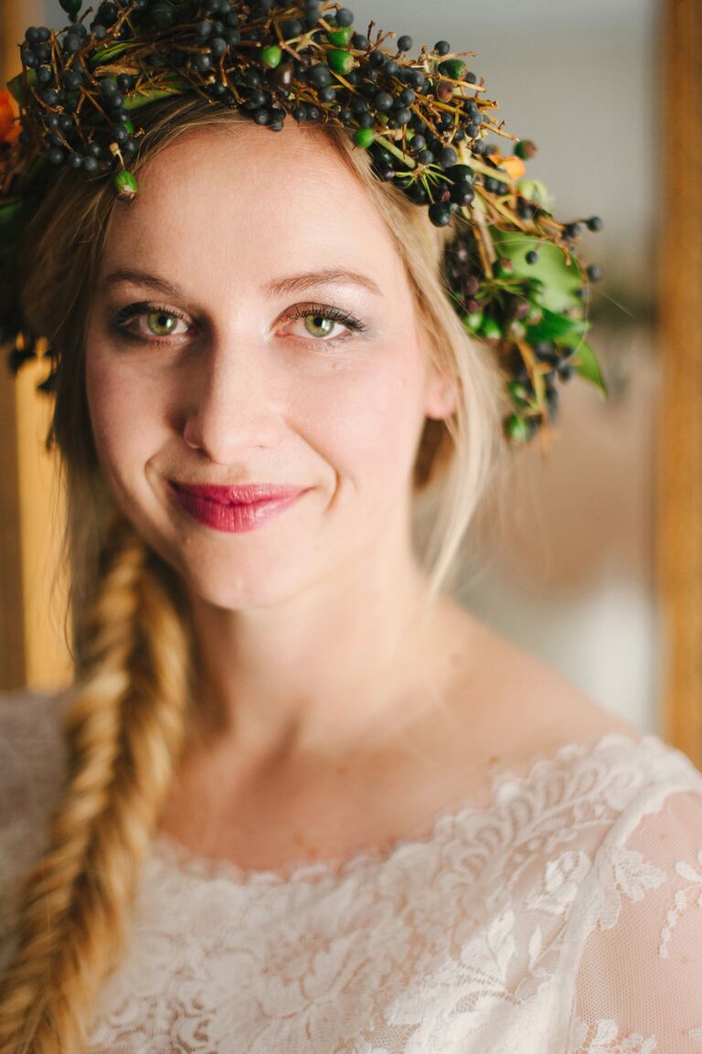 Winter flower crown made with viburnum dentate berries