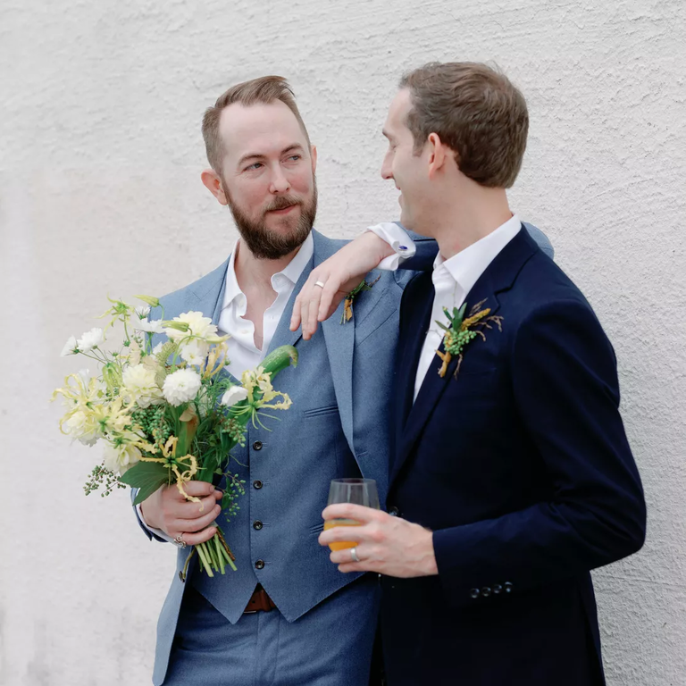 Wildflower wedding bouquet for a dapper groom