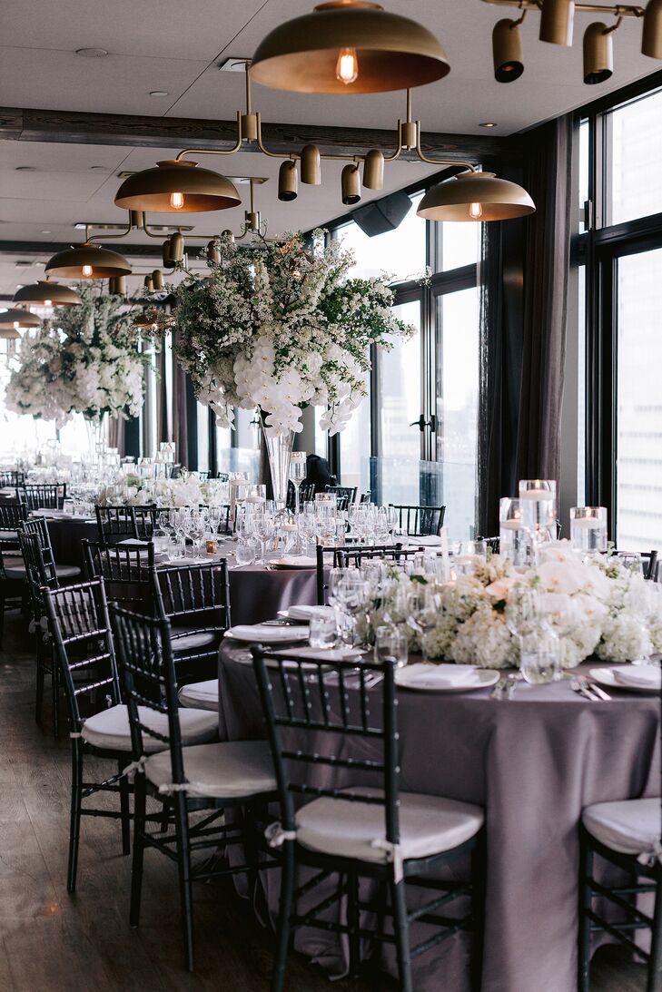Modern and Elegant Reception with Tall White Centerpieces