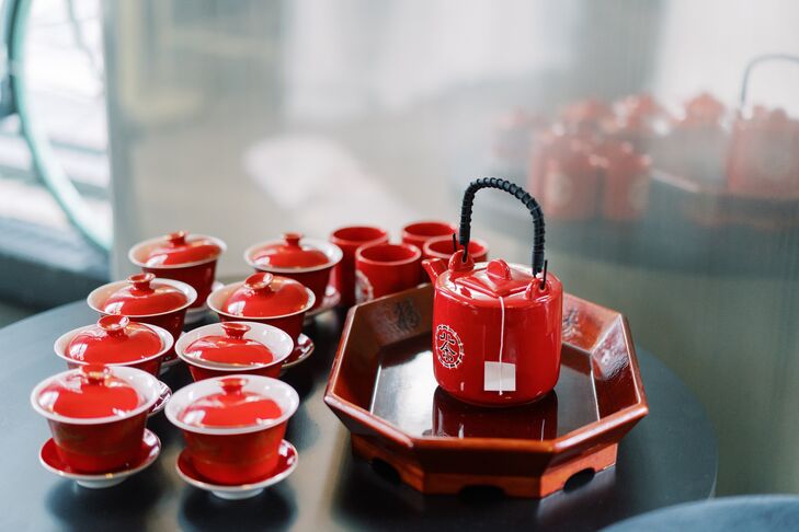 Red Tea Set for Traditional Wedding Team Ceremony