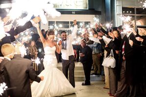 Guests with Sparklers for Exiting Couple