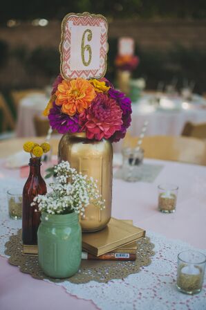 DIY Gold Mason Jar and Vintage Book Centerpieces