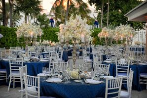 Tall White Hydrangea and Orchid Centerpiece