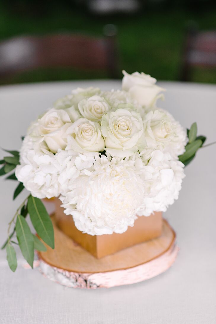 Wooden Box-Filled White Rose Centerpieces