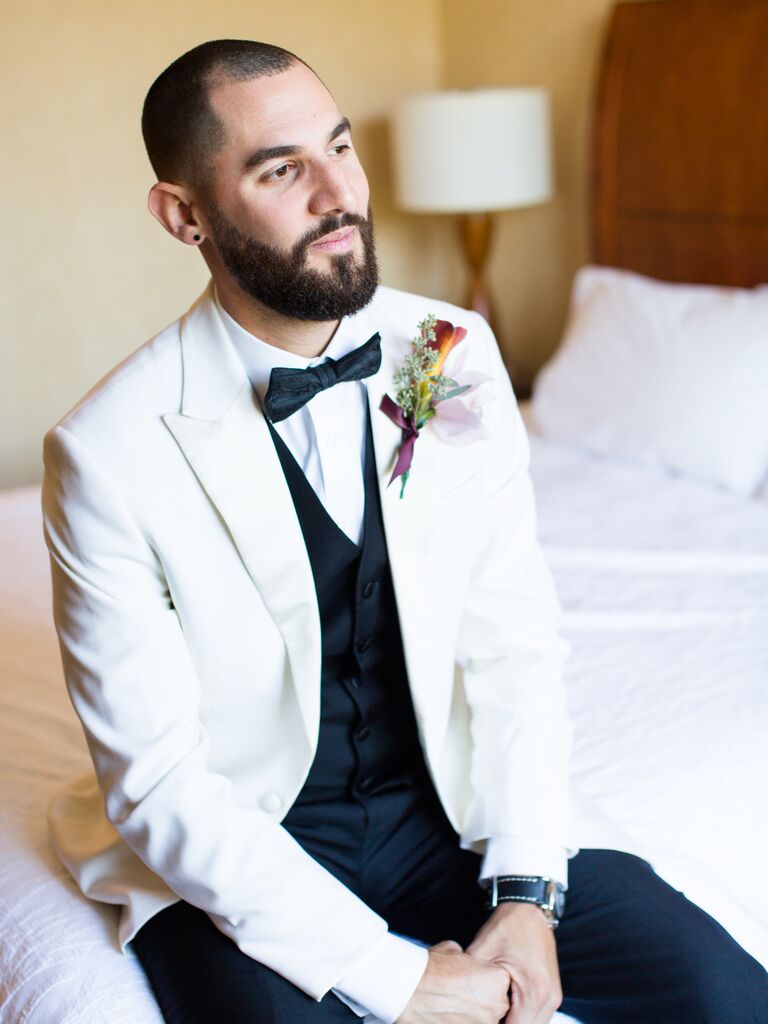 The Black Tux white tuxedo for a wedding. 