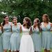 "My bridesmaids wore J. Crew silk chiffon dresses, all the same color, length and general style, but each of the six bridesmaids wore a different silhouette," Sarah says.