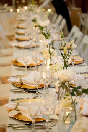 Gold, White Table Settings