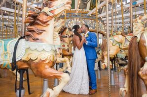 Couple Kiss on Carousel at Wedding in Connecticut