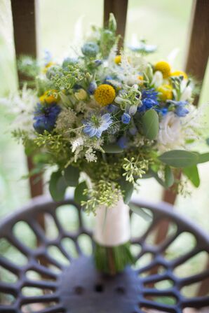 Blue, Green, and Yellow Wildflower Bridal Bouquet