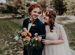 Samantha Booher and Josh	Jacoby created a whimsical garden party for their boho wedding. "I'm a Disney fanatic but didn't want to be too theme-y or ga