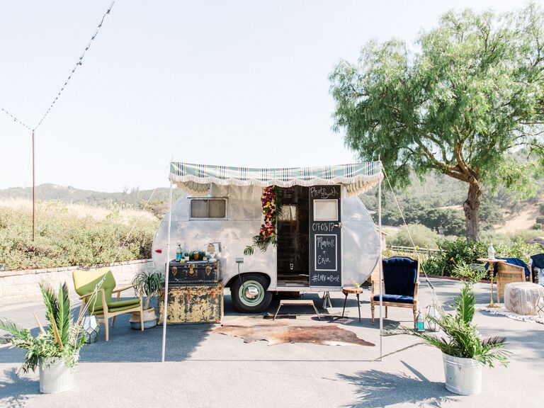 Camper photo booth at desert wedding